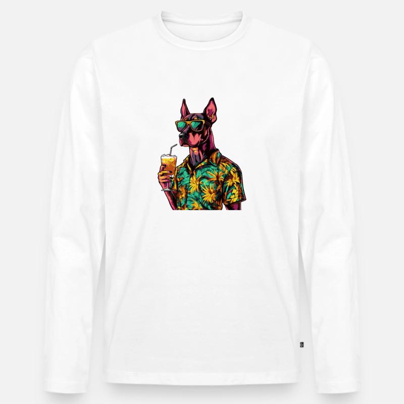 Dobermann Hund Comic Sommer - Männer Premium Bio Langarmshirt - Weiß