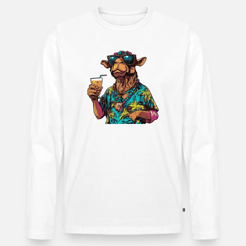 Kamel Comic Sommer - Männer Premium Bio Langarmshirt - Weiß