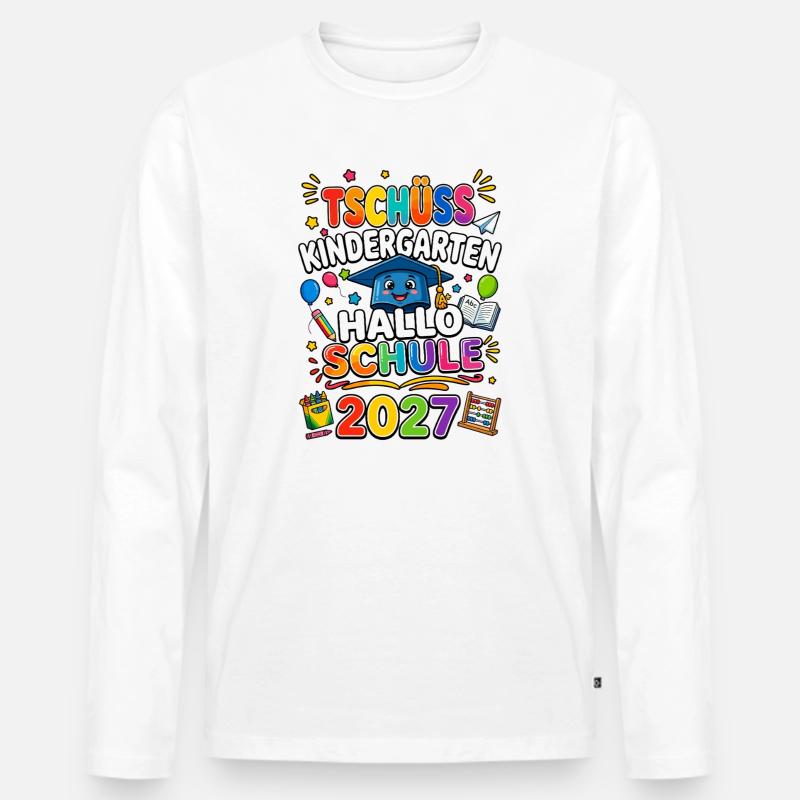 Tschüss Kindergarten Hallo Schule 2027 - Männer Premium Bio Langarmshirt - Weiß