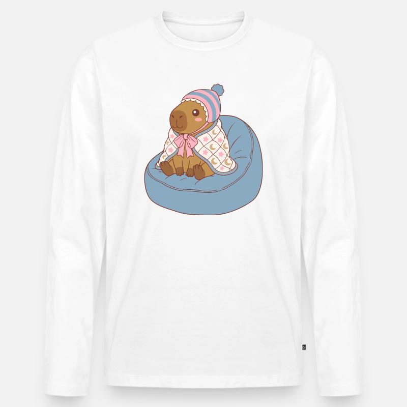 Cuddle Capybara Moonstar-Decke – Kawaii-Design - Männer Premium Bio Langarmshirt - Weiß