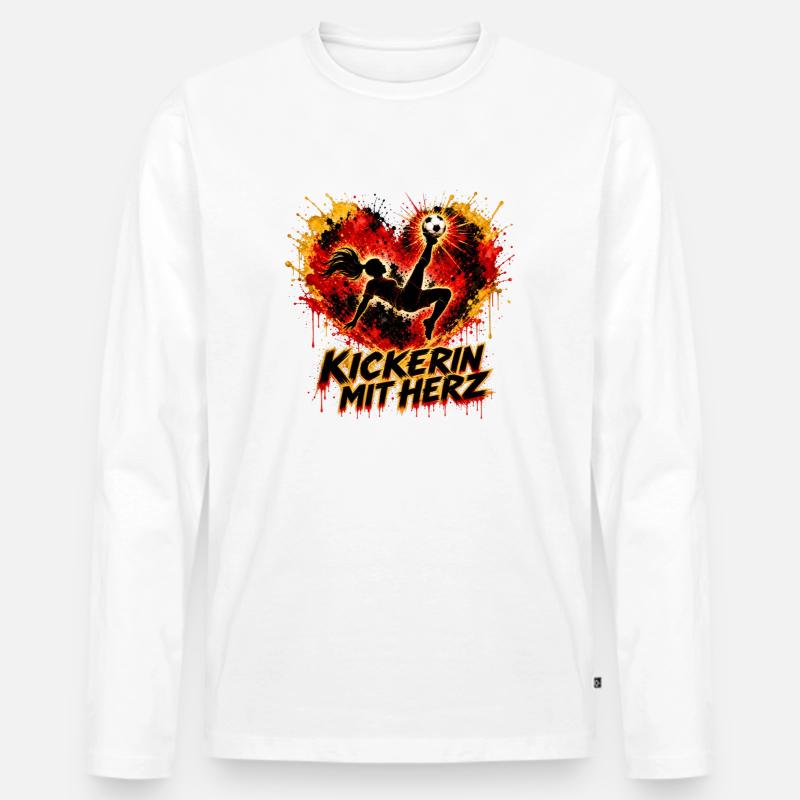 Kickerin mit Herz - Männer Premium Bio Langarmshirt - Weiß