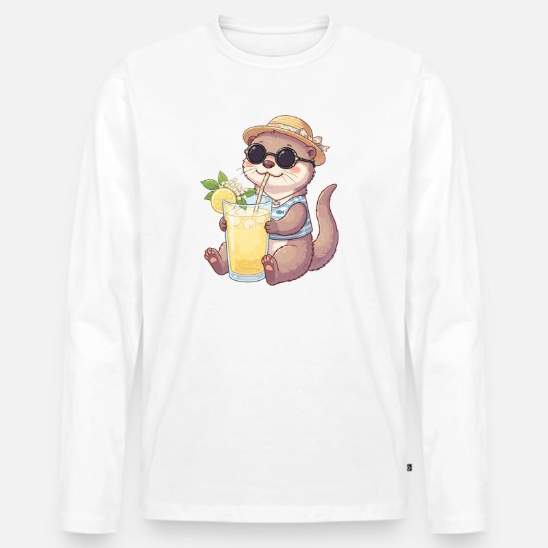 Summer Otter Lemonade Vibe - Männer Premium Bio Langarmshirt - Weiß