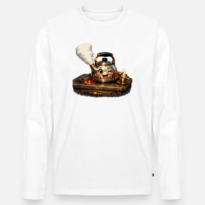 Wasserkocher auf dem Herd - Männer Premium Bio Langarmshirt - Weiß