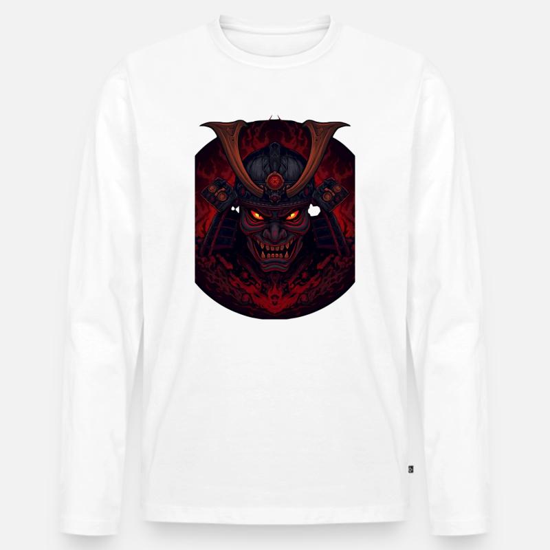 Dämonen-Samourai - Männer Premium Bio Langarmshirt - Weiß