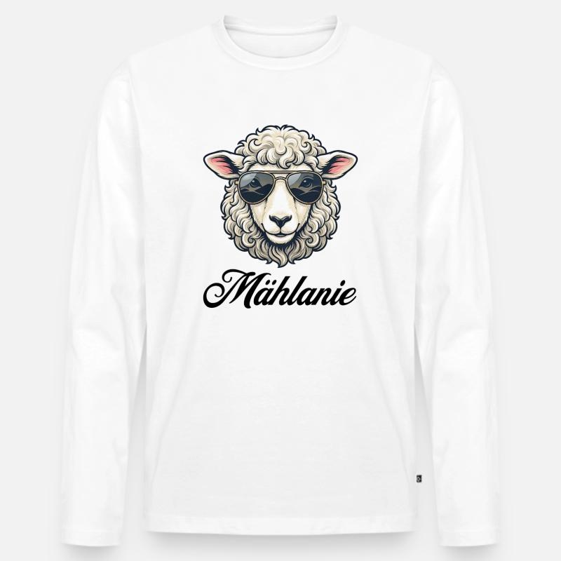Mählanie Schaf mit Sonnenbrille - Männer Premium Bio Langarmshirt - Weiß