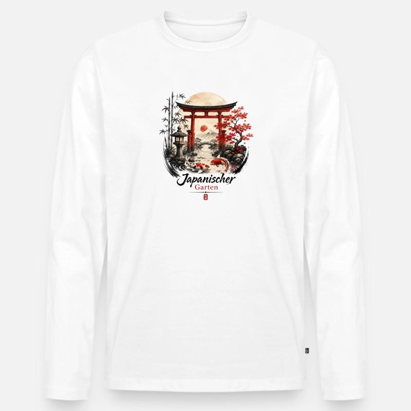 Japanischer Garten - Männer Premium Bio Langarmshirt - Weiß