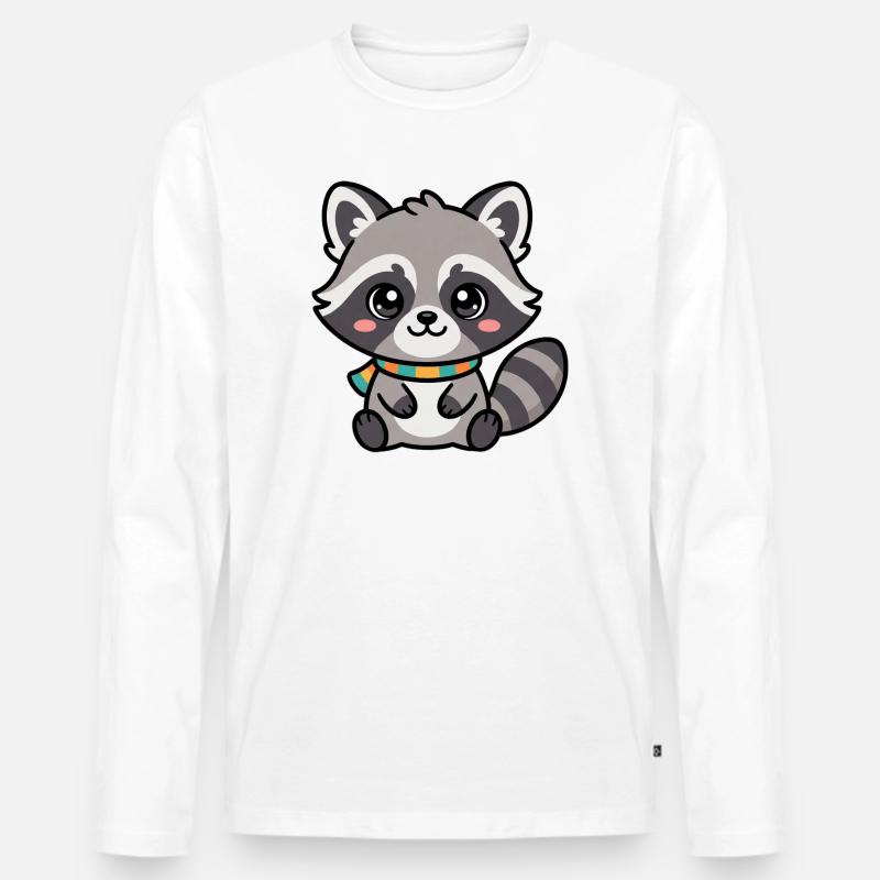 Kuschelraccoon mit Schal - Männer Premium Bio Langarmshirt - Weiß