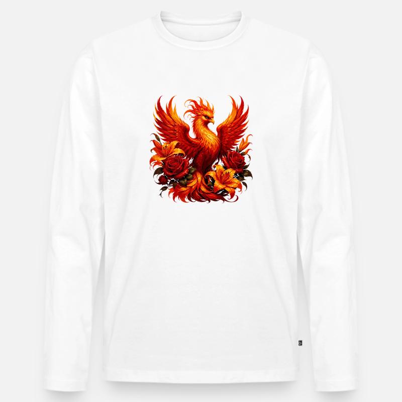 Feuerphönix im Rosenmeer - Männer Premium Bio Langarmshirt - Weiß