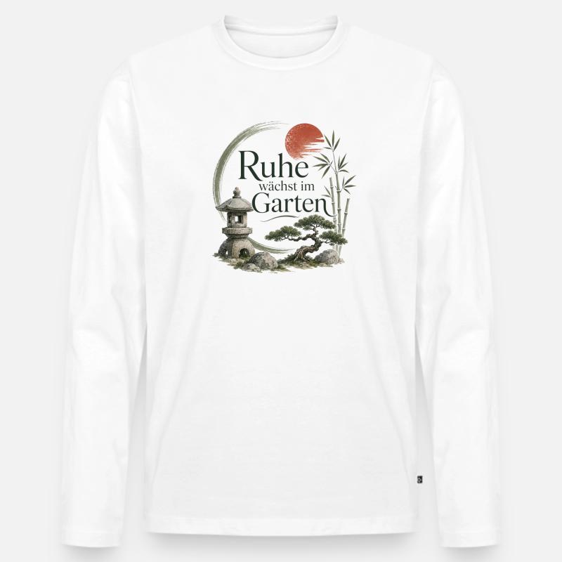 Ruhe wächst im Garten - Männer Premium Bio Langarmshirt - Weiß