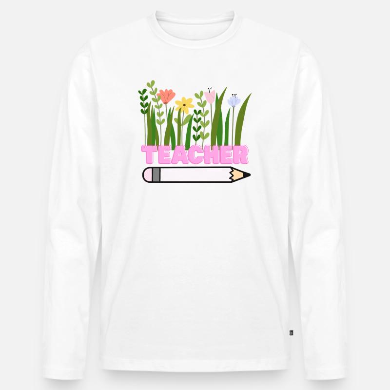 Lehrerblumen mit Bleistift - Männer Premium Bio Langarmshirt - Weiß