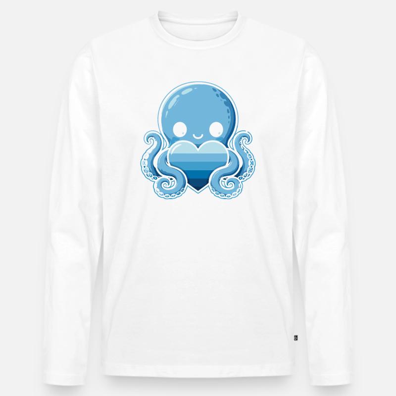 Blauer Herz-Octopus - Männer Premium Bio Langarmshirt - Weiß