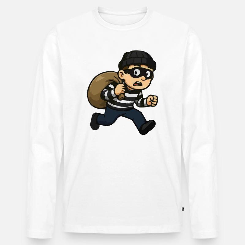 Cartoon-Dieb mit Maske und Beutel - Männer Premium Bio Langarmshirt - Weiß