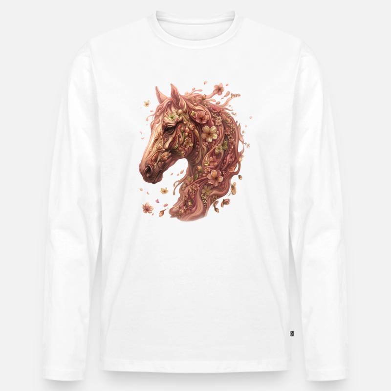 Flora, Pferdekopf mit Blüten - Männer Premium Bio Langarmshirt - Weiß