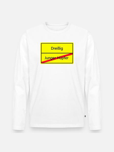 Warnschild Humor: Junger Hüpfler - Männer Premium Bio Langarmshirt - Weiß