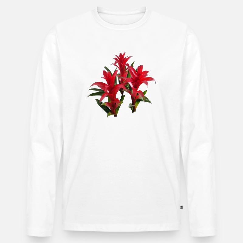 Vibrant_Red_Bromeliads - Männer Premium Bio Langarmshirt - Weiß