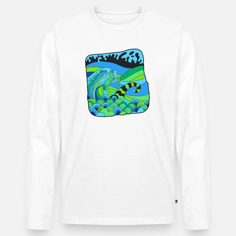 Green Deco Waves - Männer Premium Bio Langarmshirt - Weiß