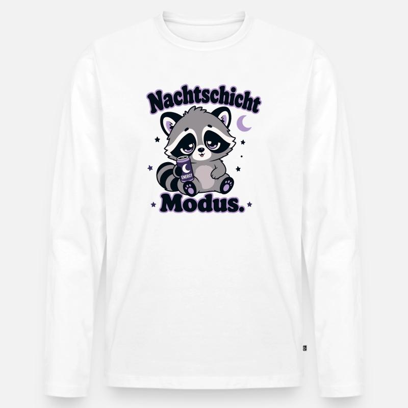 Nachtschicht Waschbär Modus - Männer Premium Bio Langarmshirt - Weiß