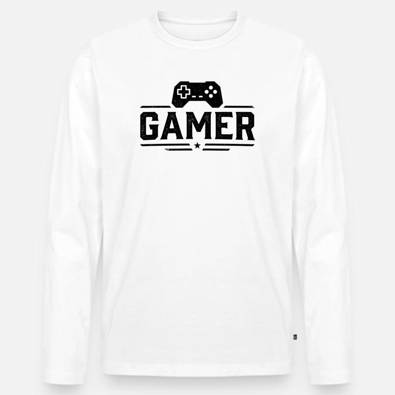 Gamer Controller Silhouette - Männer Premium Bio Langarmshirt - Weiß