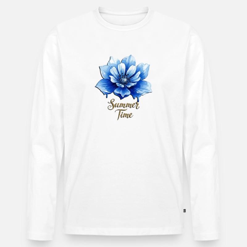 Blue Blossom – Sommerzeit - Männer Premium Bio Langarmshirt - Weiß