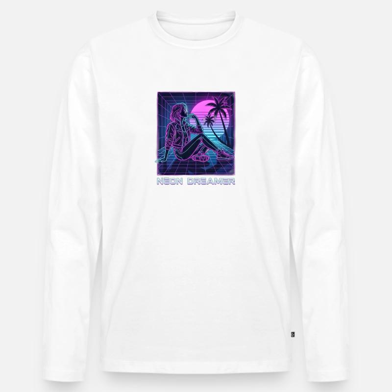 Neon-Träumer auf dem Raster - Männer Premium Bio Langarmshirt - Weiß