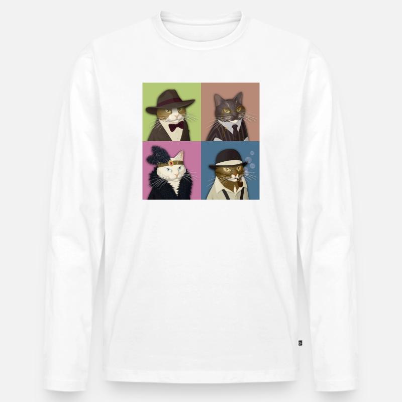 Dapper Cats Quartett - Männer Premium Bio Langarmshirt - Weiß