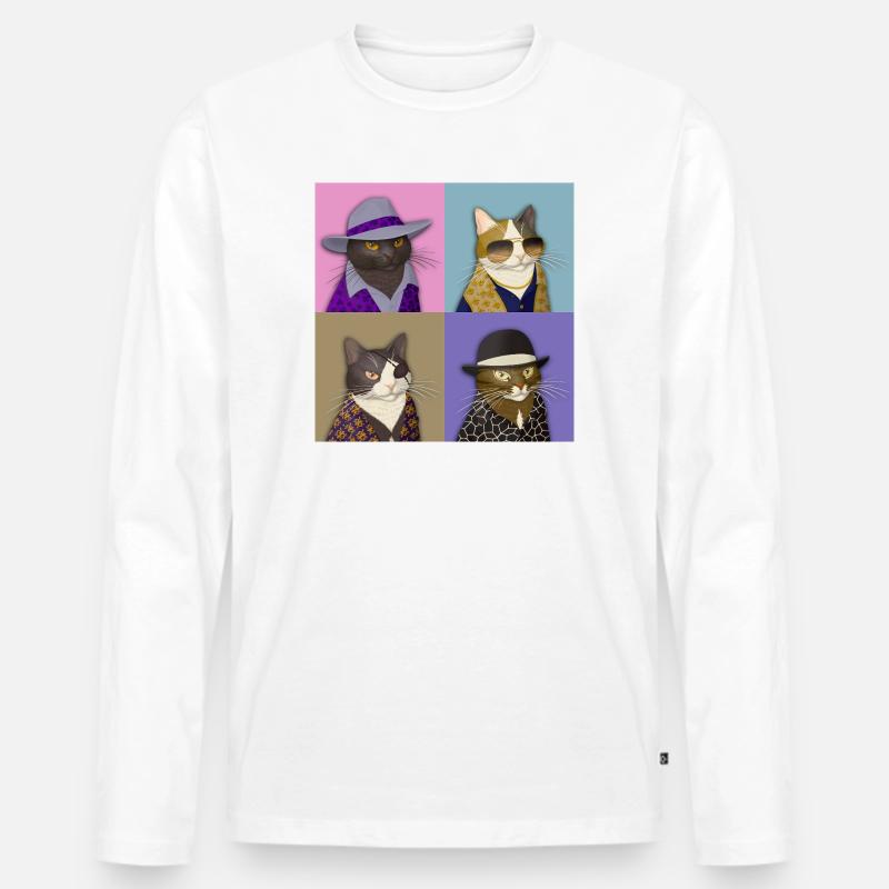 Badass Cat Quartet - Männer Premium Bio Langarmshirt - Weiß