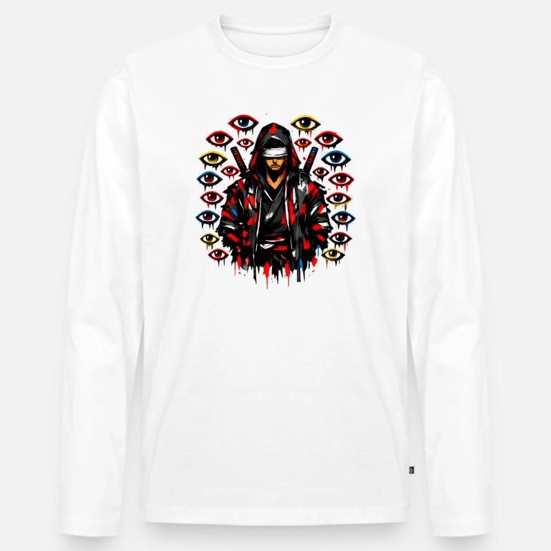 Ninja im Schatten mit Augenring - Männer Premium Bio Langarmshirt - Weiß