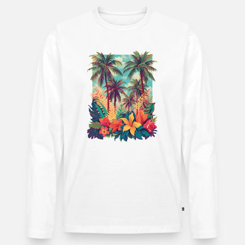 Tropischer Blütenstrand - Männer Premium Bio Langarmshirt - Weiß