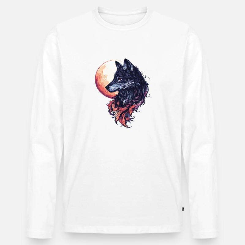 Wolf Mond - Männer Premium Bio Langarmshirt - Weiß
