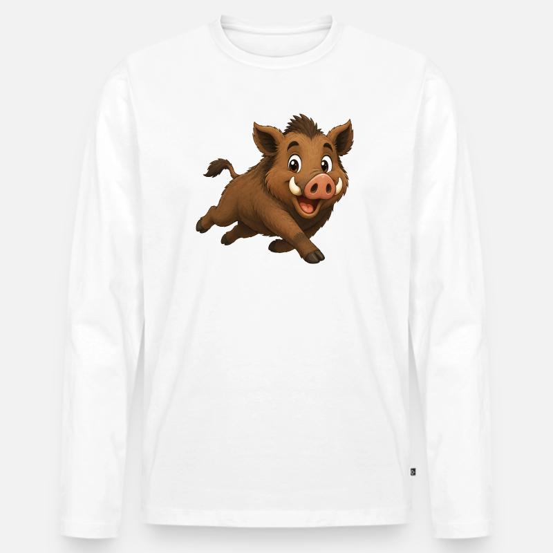 Laufendes Wildschwein - Männer Premium Bio Langarmshirt - Weiß