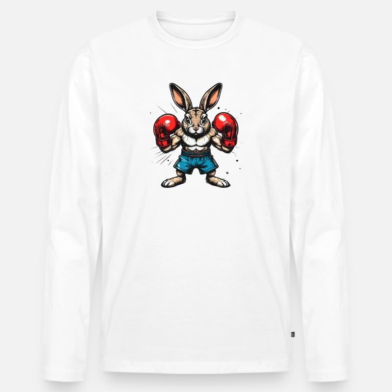 Boxender Hase mit Boxhandschuhen - Männer Premium Bio Langarmshirt - Weiß