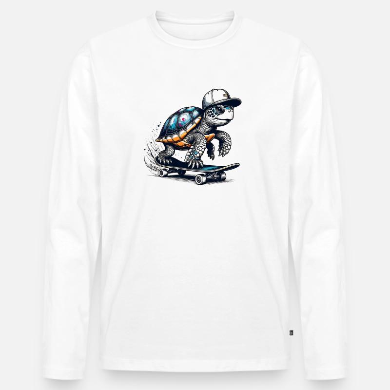 Techno Skater Schildkröte - Männer Premium Bio Langarmshirt - Weiß