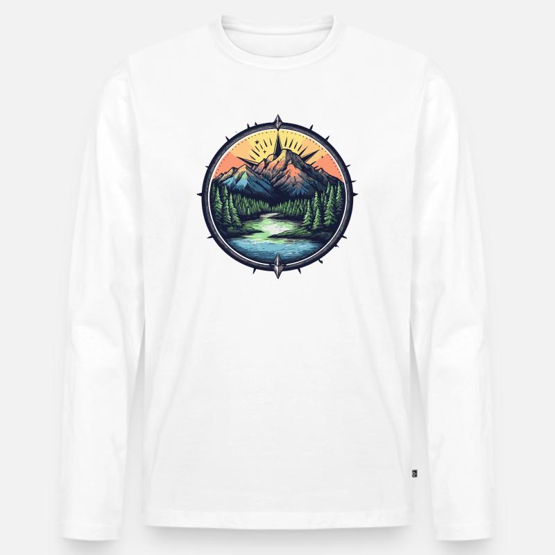 Berge Kompass - Männer Premium Bio Langarmshirt - Weiß