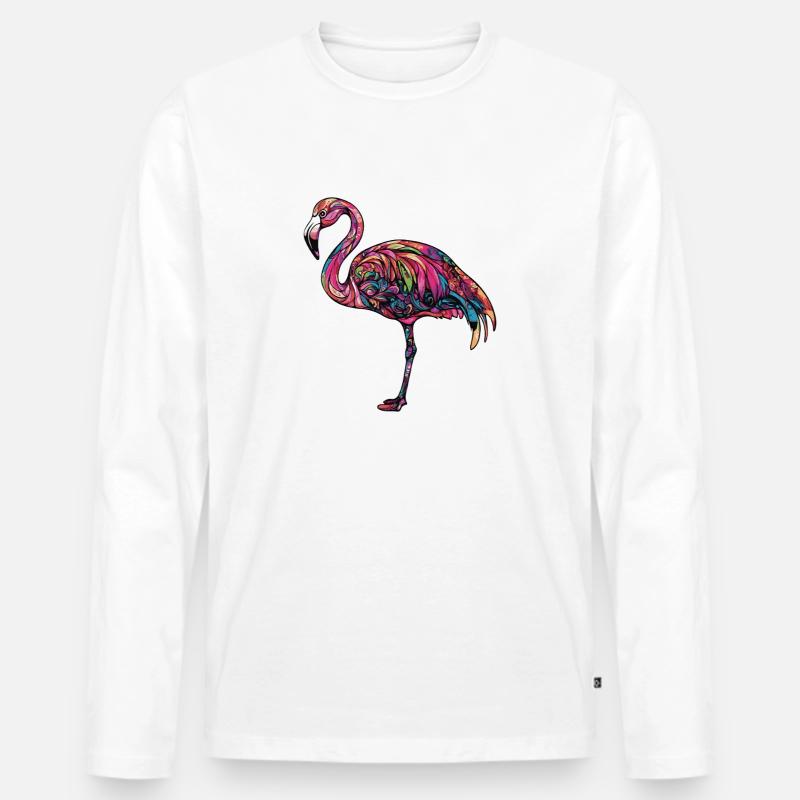 Flamingo Bunt - Männer Premium Bio Langarmshirt - Weiß