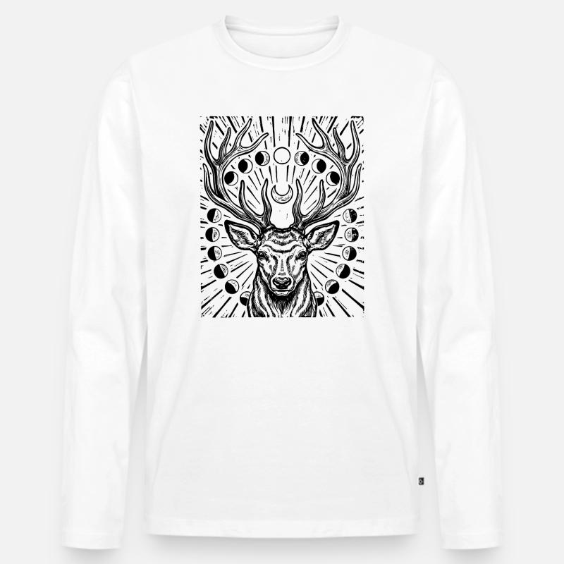 Rothirsch Mondphasen Hirsch Geweih Astronomie - Männer Premium Bio Langarmshirt - Weiß