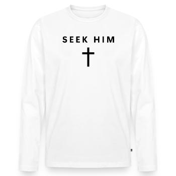 Cherche-le, foi minimaliste, Jésus, chrétien cool. - T-shirt manches longues Premium bio Homme - blanc - Devant - Nico (187cm)