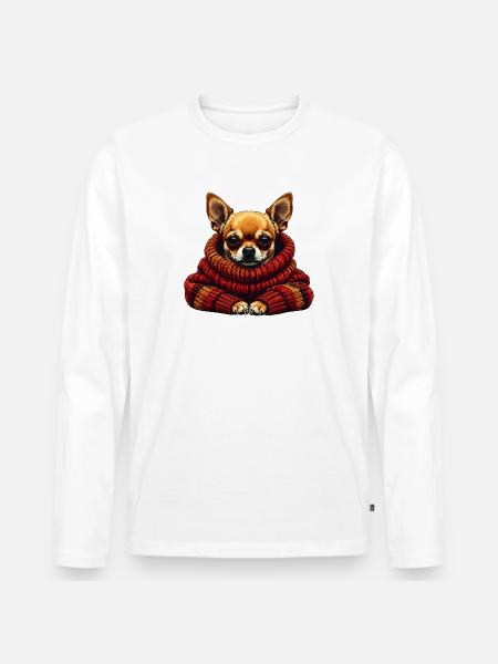Chihuahua Winterkuschel mit Schal - Männer Premium Bio Langarmshirt - Weiß