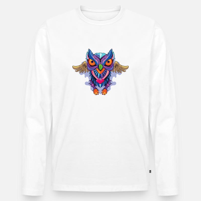 Eule - Männer Premium Bio Langarmshirt - Weiß