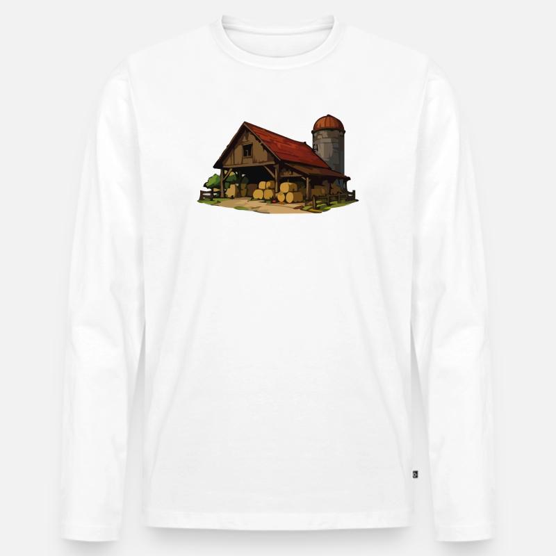 Rustikale Scheune mit Heuballen - Männer Premium Bio Langarmshirt - Weiß