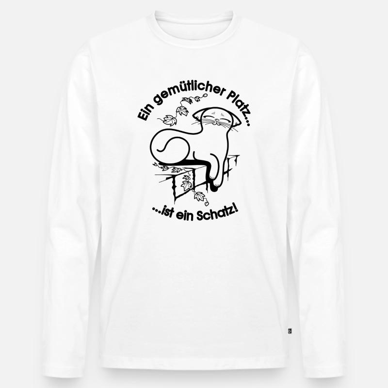 Gemütliche Katze - Männer Premium Bio Langarmshirt - Weiß