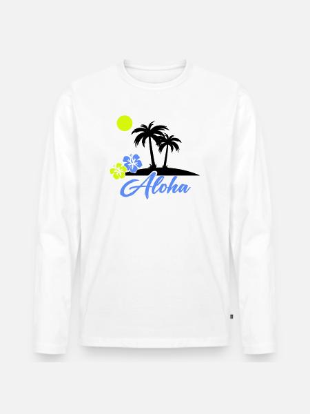Aloha Hibiscus Neon Script - Men's Premium Organic Long Sleeve Shirt - white
