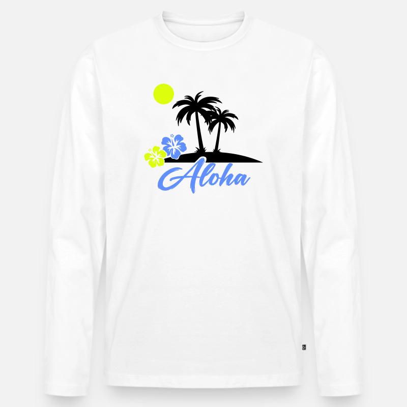 Aloha Hibiskus Neon Script - Männer Premium Bio Langarmshirt - Weiß