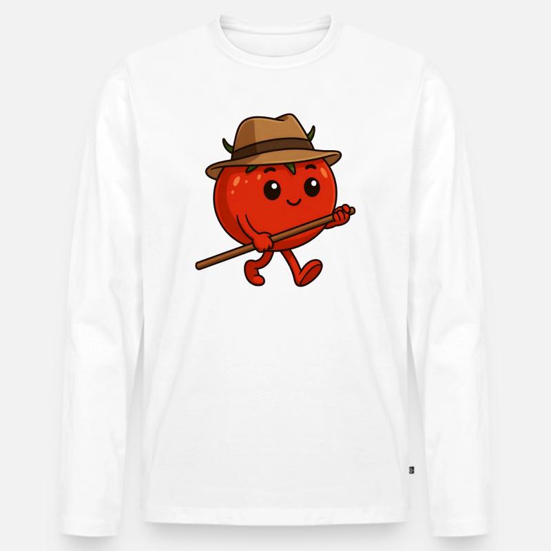 Tomate auf Wanderschaft - Männer Premium Bio Langarmshirt - Weiß