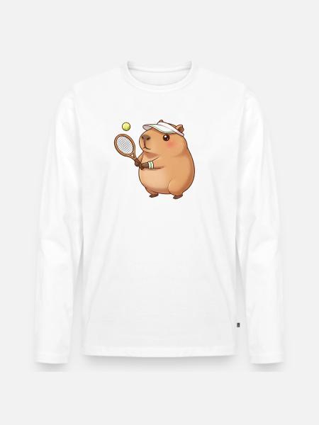Capybara plays tennis - Men's Premium Organic Long Sleeve Shirt - white