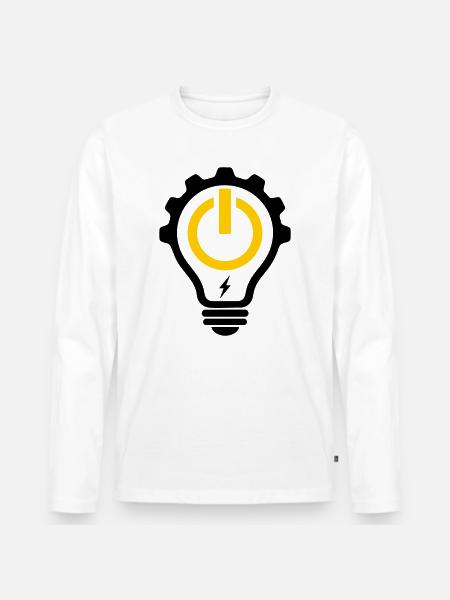 Elektriker Glühbirne Blitz und Zahnrad - Männer Premium Bio Langarmshirt - Weiß