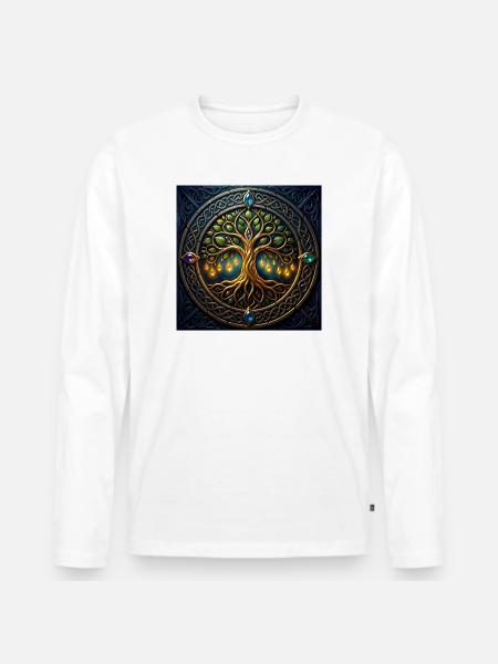 Arbre mystique aux bijoux et nœuds - T-shirt manches longues Premium bio Homme - blanc