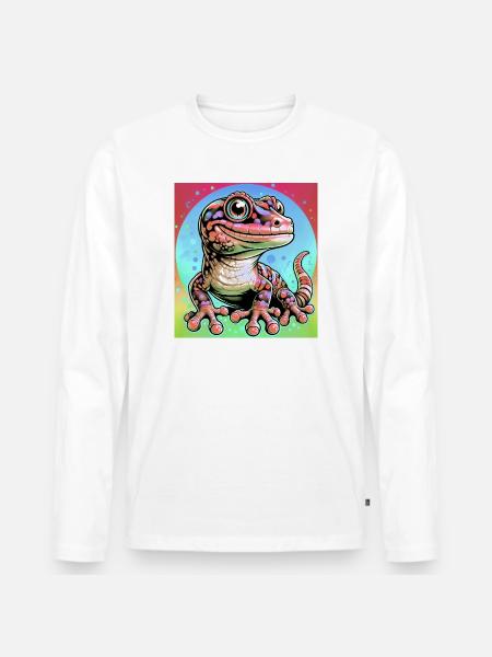 Gecko - Männer Premium Bio Langarmshirt - Weiß