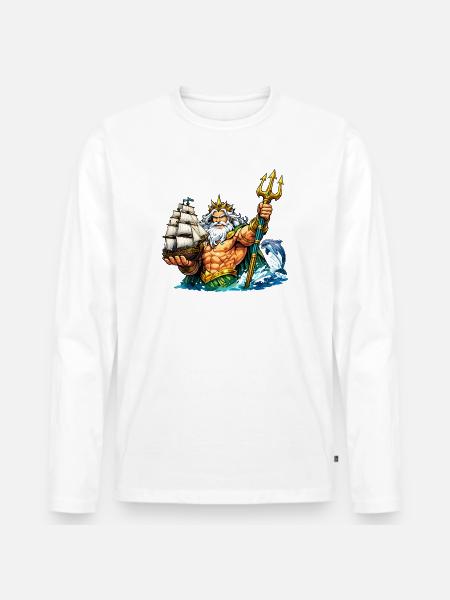 Neptune with sailing ship - Men's Premium Organic Long Sleeve Shirt - white
