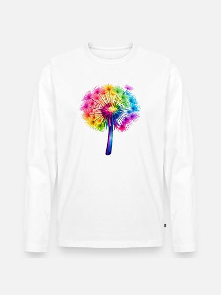 Regenbogen-Pusteblume - Männer Premium Bio Langarmshirt - Weiß