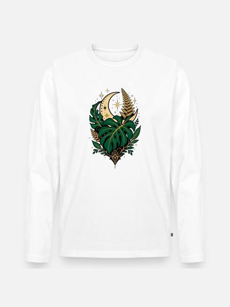Monstera Moon – Mystisches Botanical Design - Männer Premium Bio Langarmshirt - Weiß